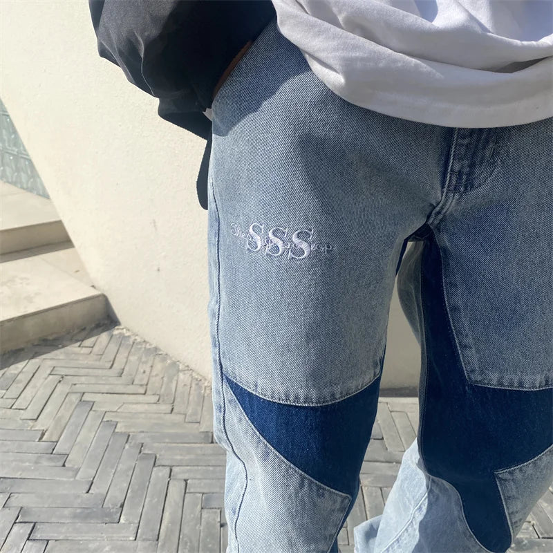 Streetwear Pants Jeans Hip Hop Y2k Man Baggy Cargo Casual Woman Stacked Men Free Shipping Slim Flare Star Blue Men's Clothing