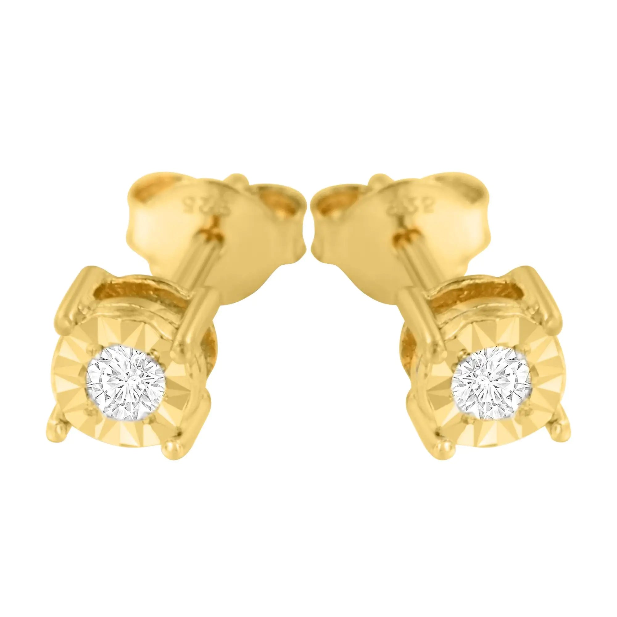 .925 Sterling Silver 1/10 Cttw Round Brilliant-Cut Diamond Miracle-Set Stud Earrings