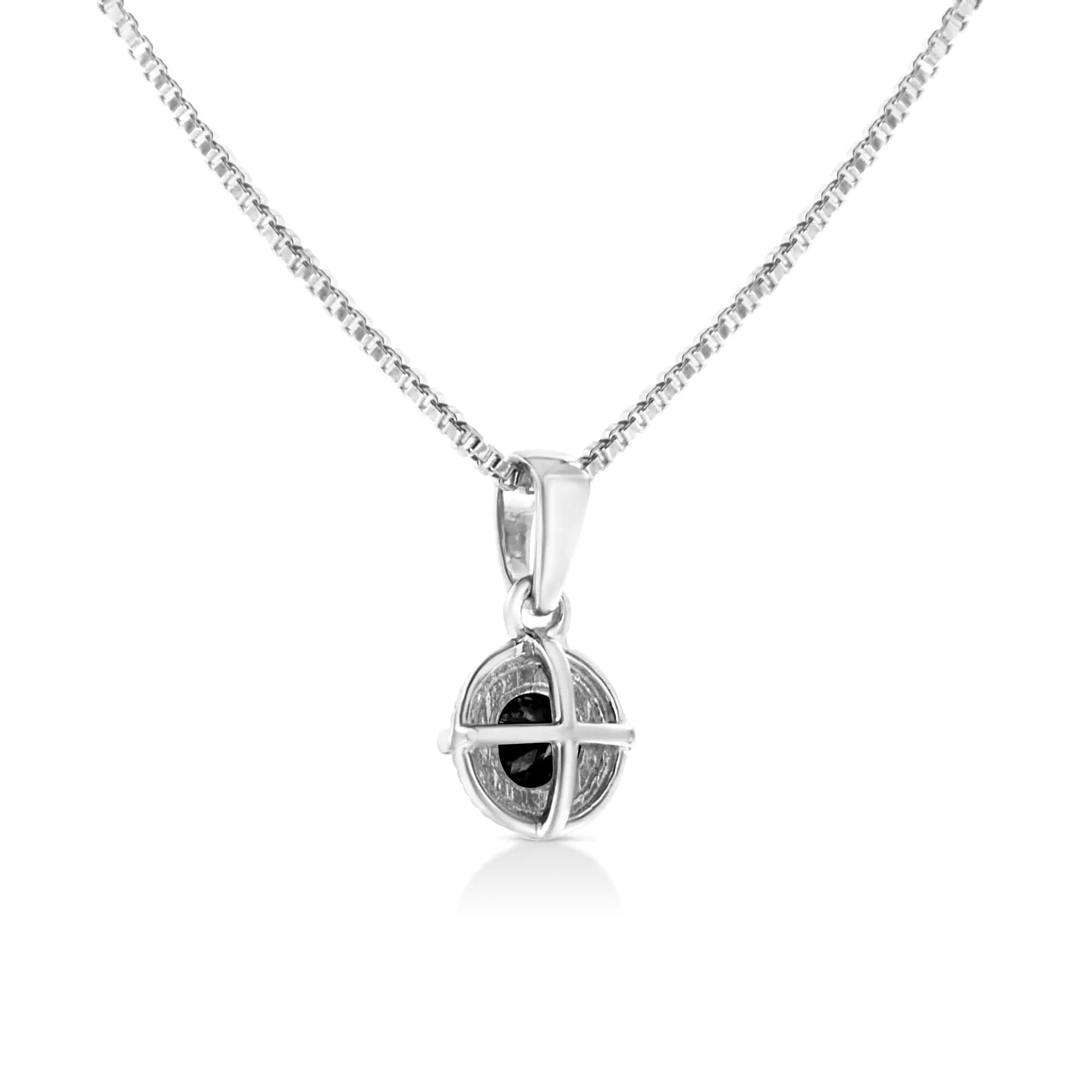 .925 Sterling Silver Treated Color Diamond Solitaire 18" Milgrain Pendant Necklace