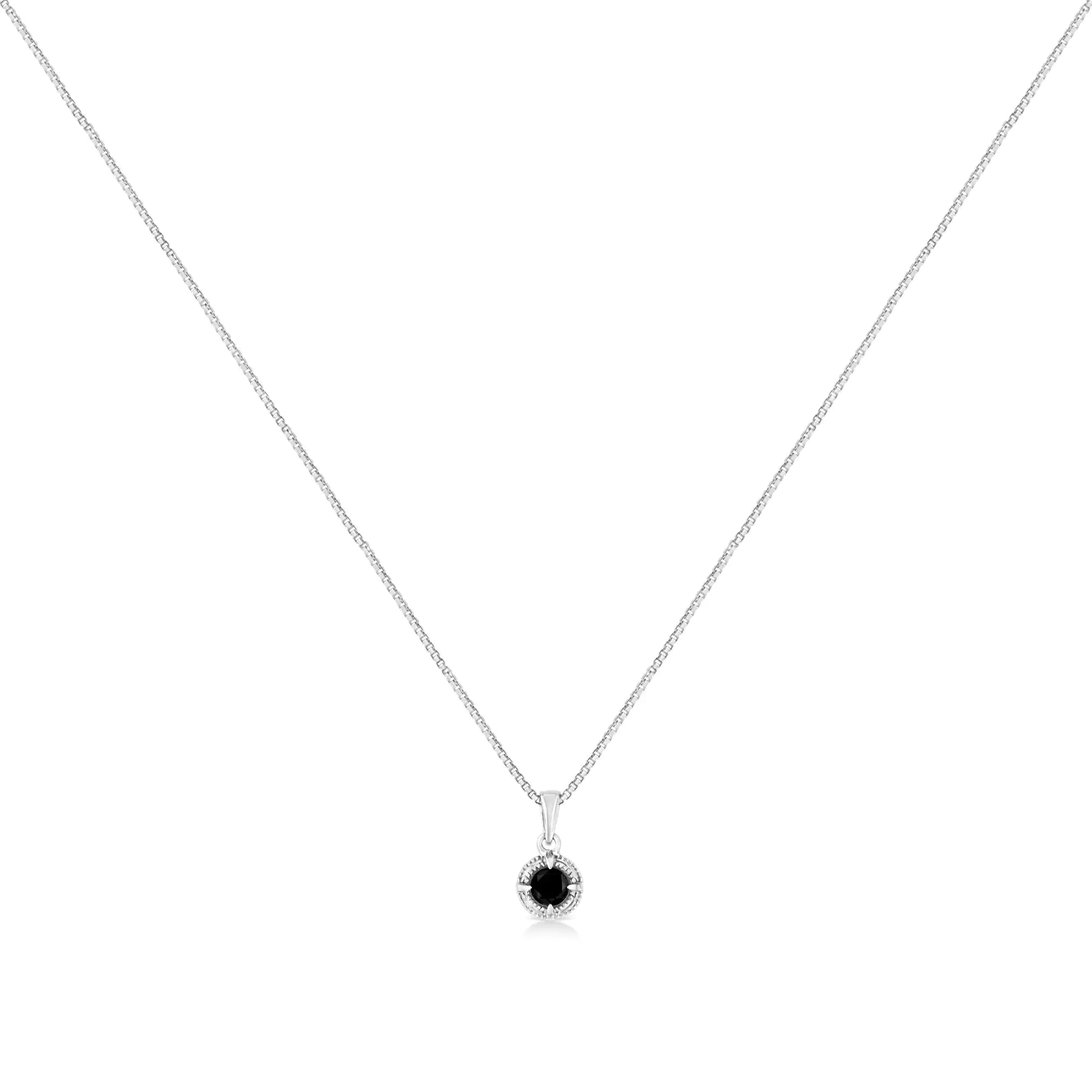 .925 Sterling Silver Treated Color Diamond Solitaire 18" Milgrain Pendant Necklace