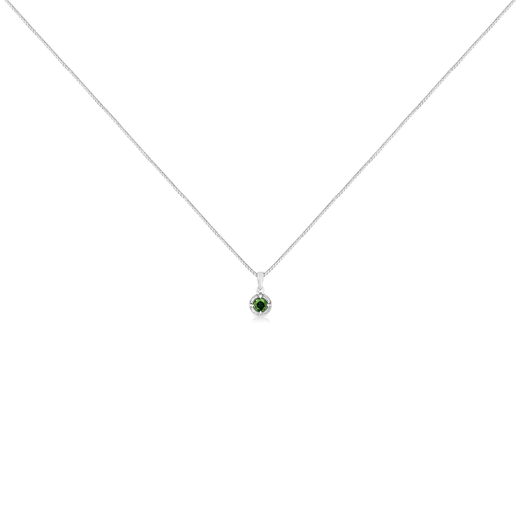 .925 Sterling Silver Treated Color Diamond Solitaire 18" Milgrain Pendant Necklace