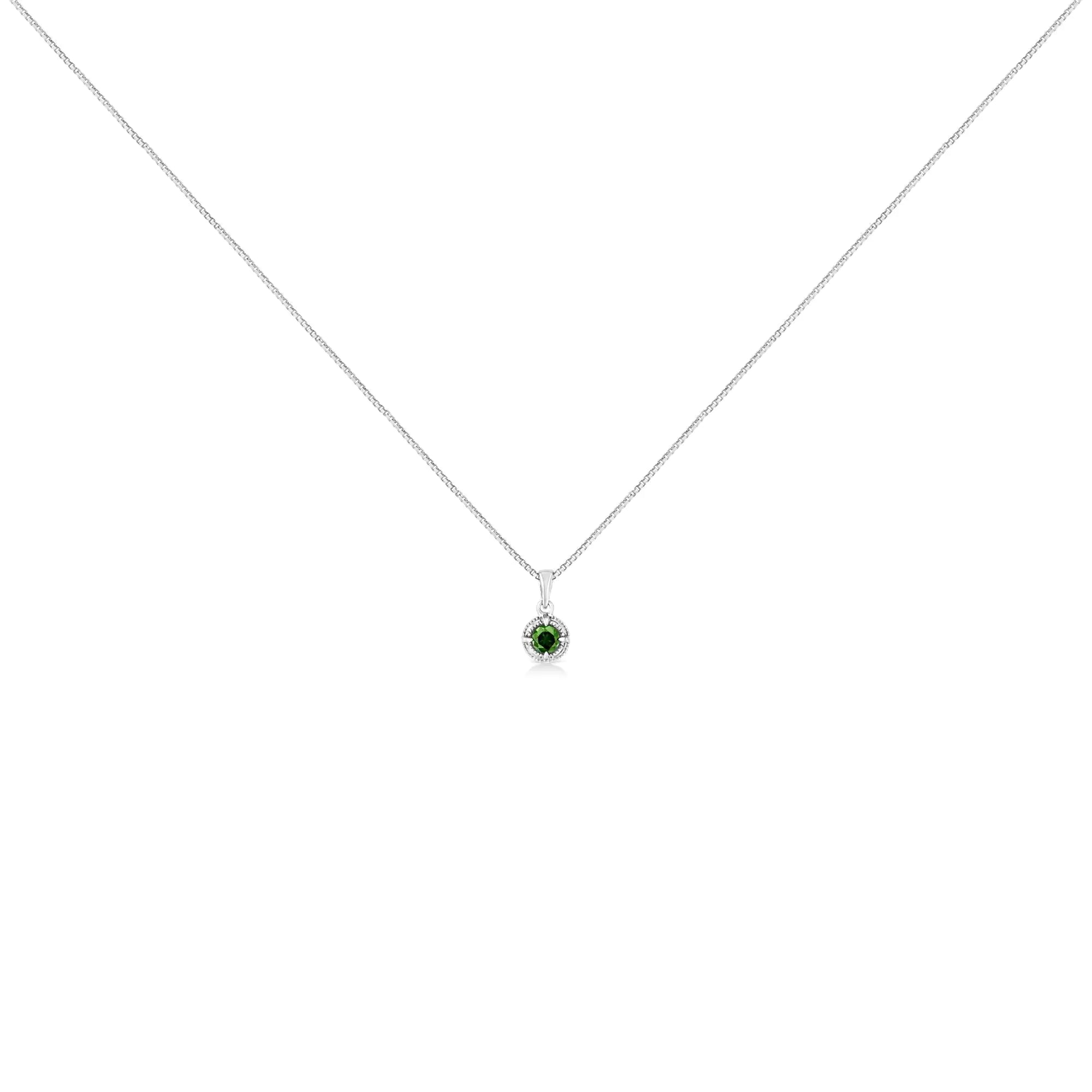 .925 Sterling Silver Treated Color Diamond Solitaire 18" Milgrain Pendant Necklace