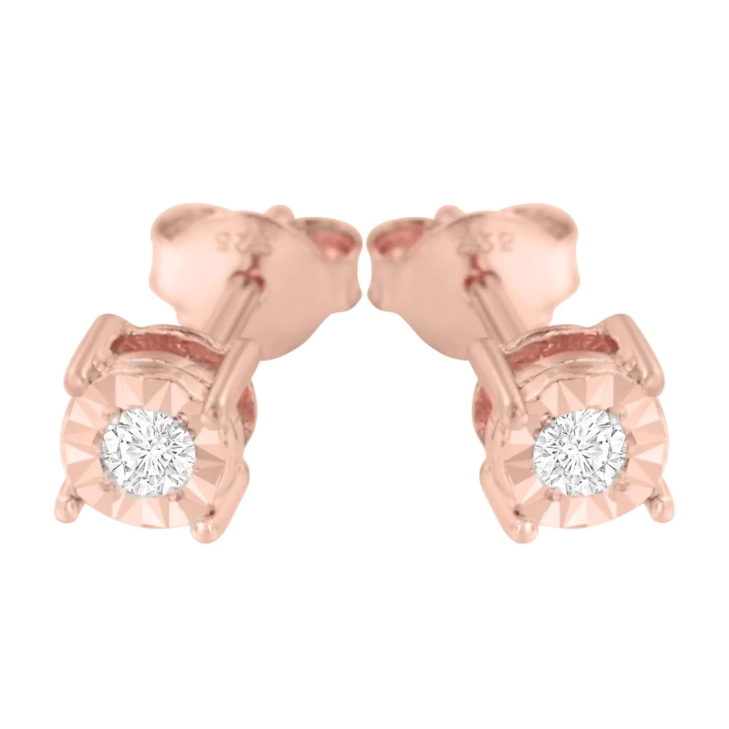 .925 Sterling Silver 1/10 Cttw Round Brilliant-Cut Diamond Miracle-Set Stud Earrings