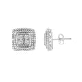 .925 Sterling Silver Diamond Accented Square Shaped Milgrain Stud Earrings (I-J Clarity, I3 Color)