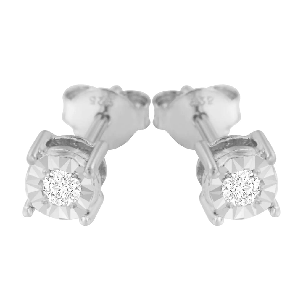 .925 Sterling Silver 1/10 Cttw Round Brilliant-Cut Diamond Miracle-Set Stud Earrings