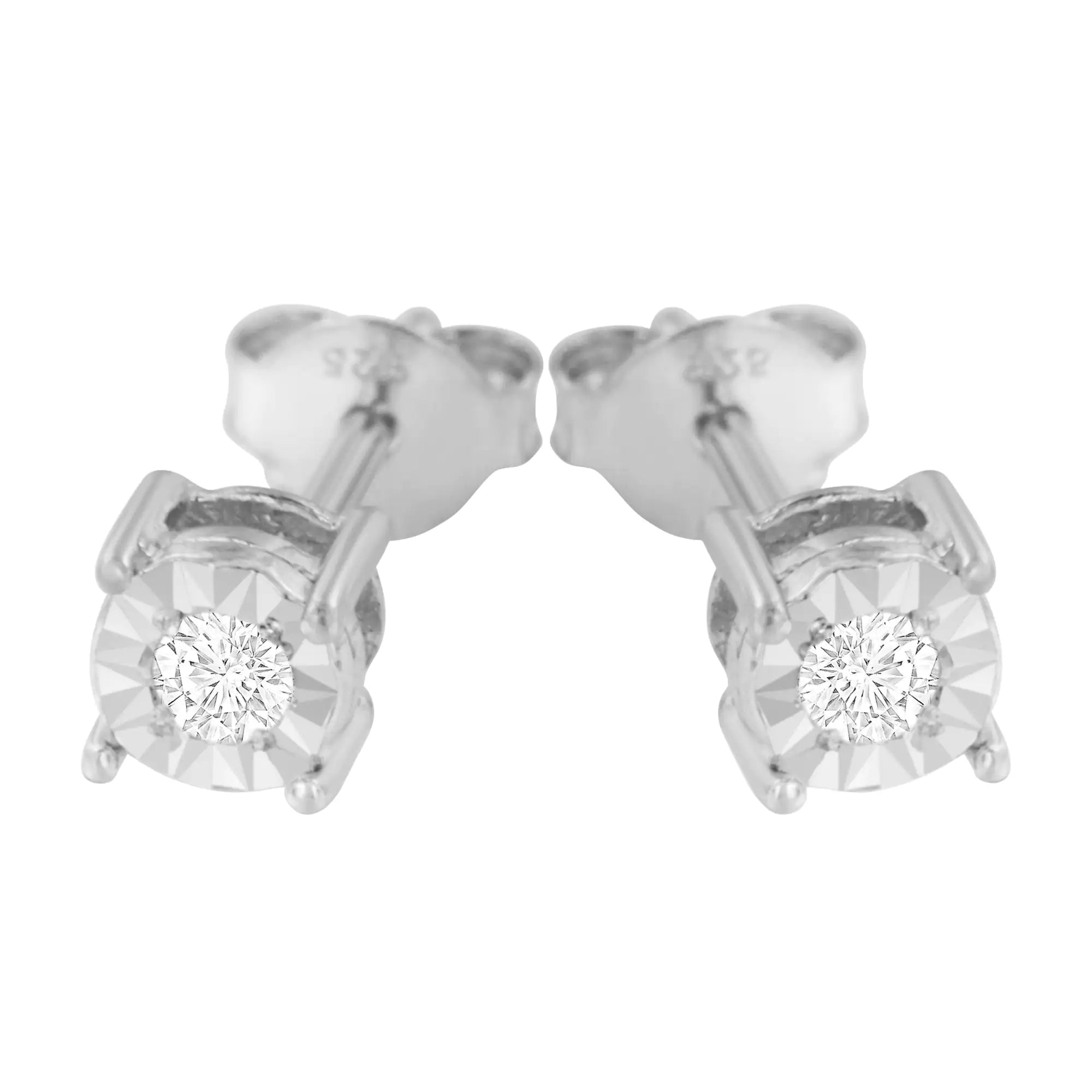 .925 Sterling Silver 1/10 Cttw Round Brilliant-Cut Diamond Miracle-Set Stud Earrings