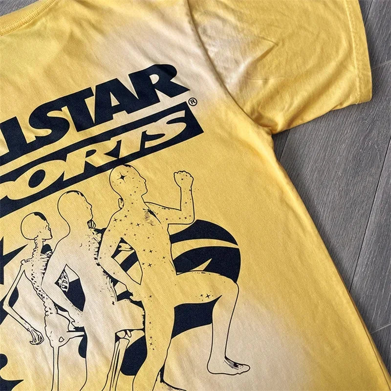24ss HELLSTAR No Guys No Glory Maratho Tee Men Women 1:1 Best Quality Washed Pure Cotton Oversized Logo Print T Shirt
