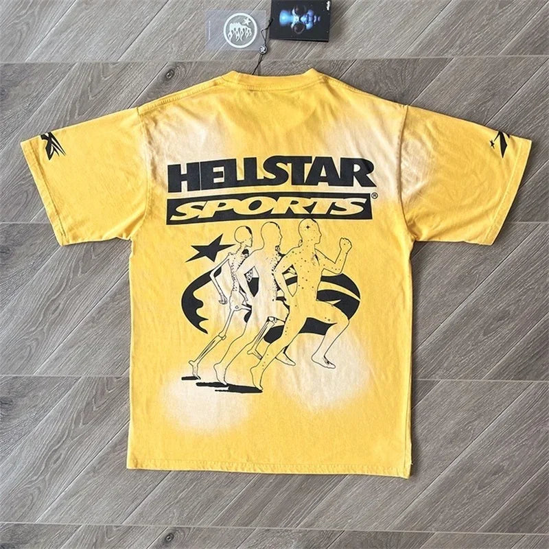 24ss HELLSTAR No Guys No Glory Maratho Tee Men Women 1:1 Best Quality Washed Pure Cotton Oversized Logo Print T Shirt