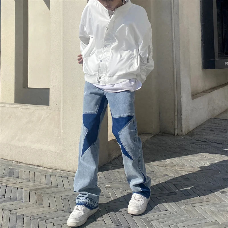 Streetwear Pants Jeans Hip Hop Y2k Man Baggy Cargo Casual Woman Stacked Men Free Shipping Slim Flare Star Blue Men's Clothing