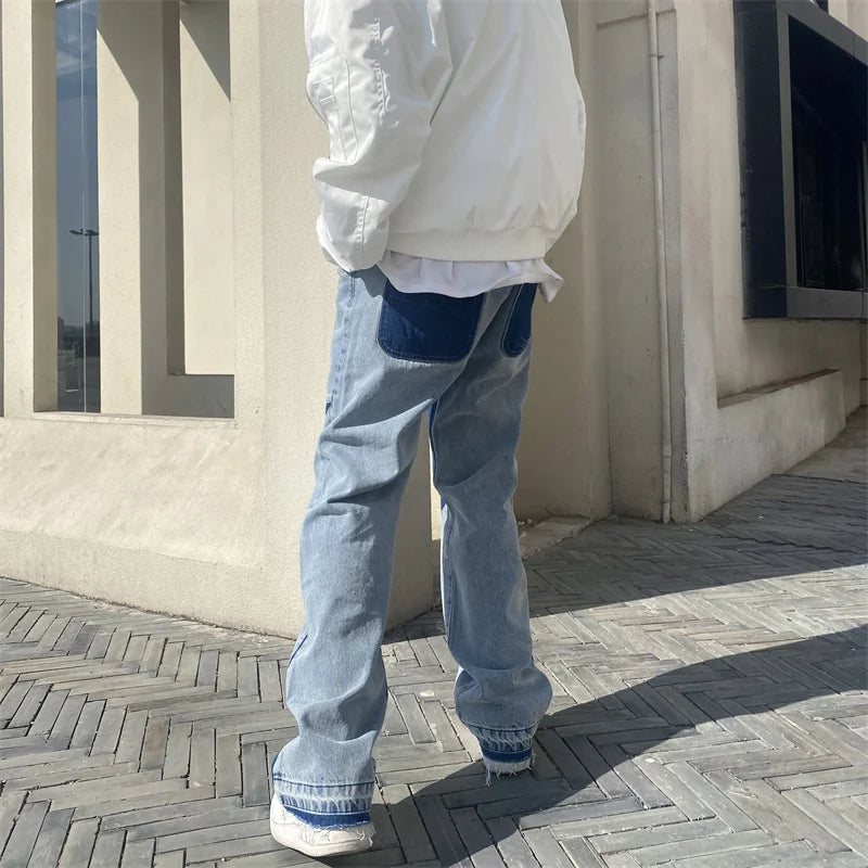 Streetwear Pants Jeans Hip Hop Y2k Man Baggy Cargo Casual Woman Stacked Men Free Shipping Slim Flare Star Blue Men's Clothing