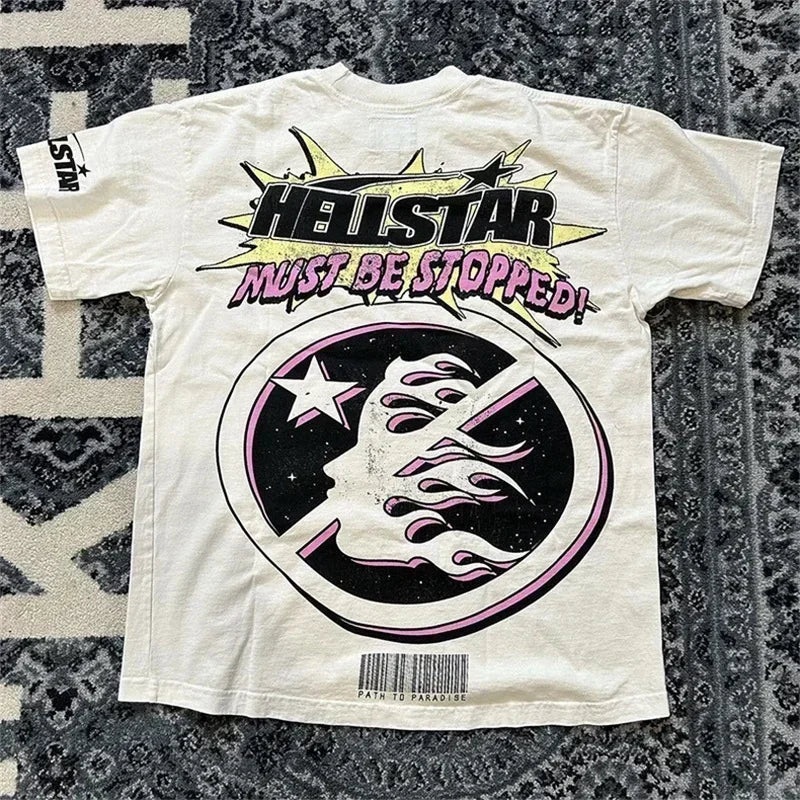 2024ss Oversized HELLSTAR Breaking News T Shirt Men Women Best Quality White Pure Cotton Tops Tees