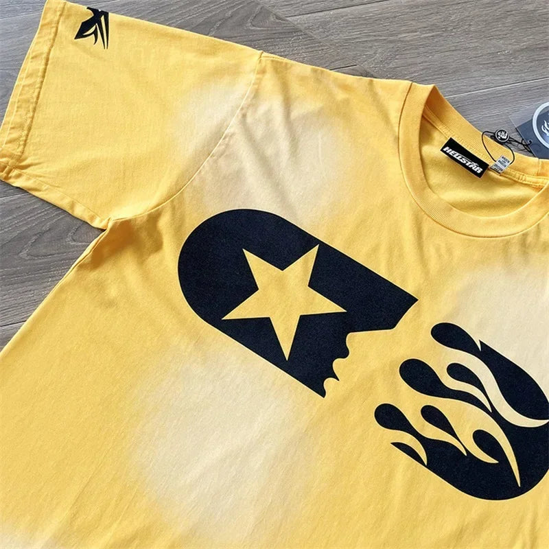 24ss HELLSTAR No Guys No Glory Maratho Tee Men Women 1:1 Best Quality Washed Pure Cotton Oversized Logo Print T Shirt