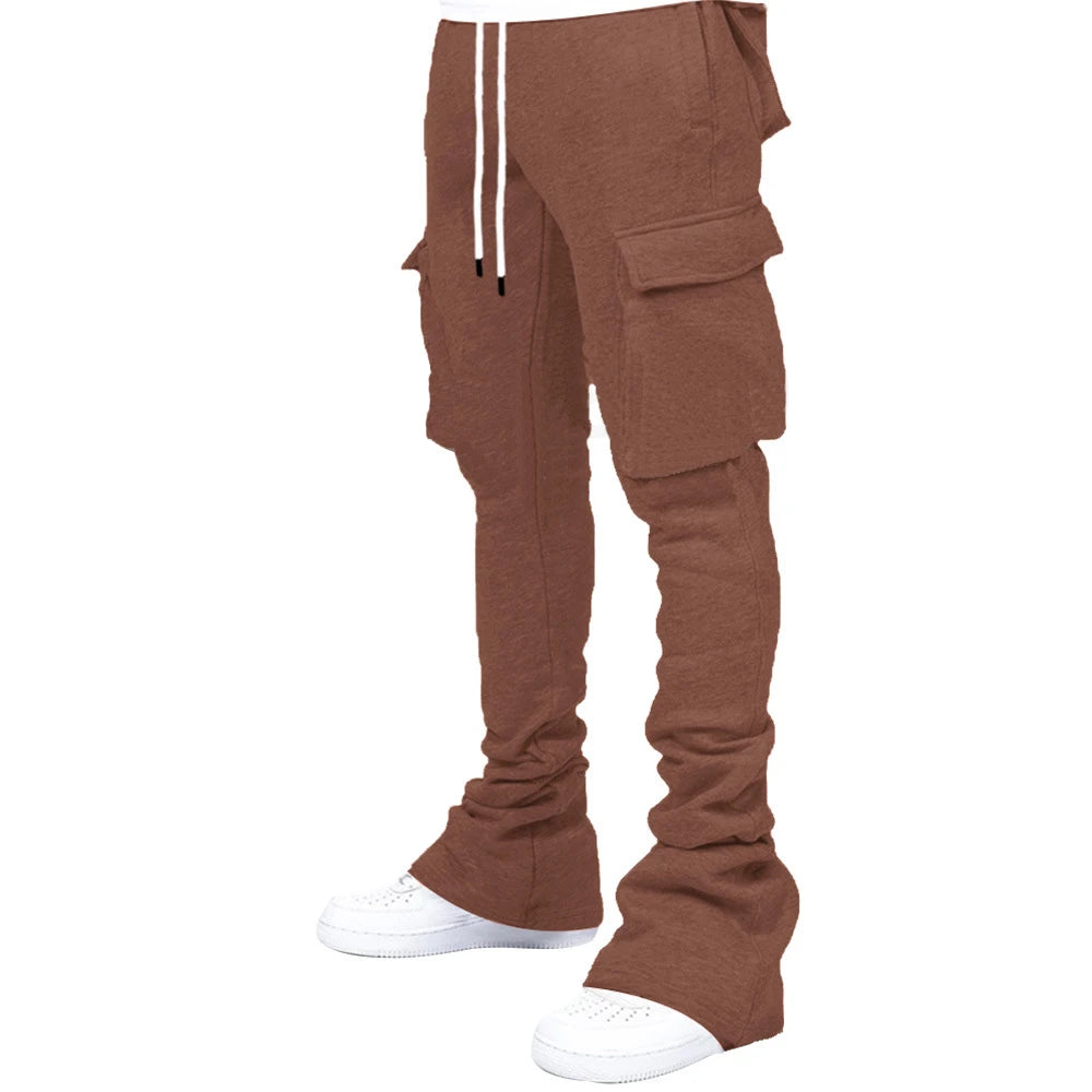 fye Plus Size Cargo Stacked Men Fleece Flare Sweat Pants Street Wear