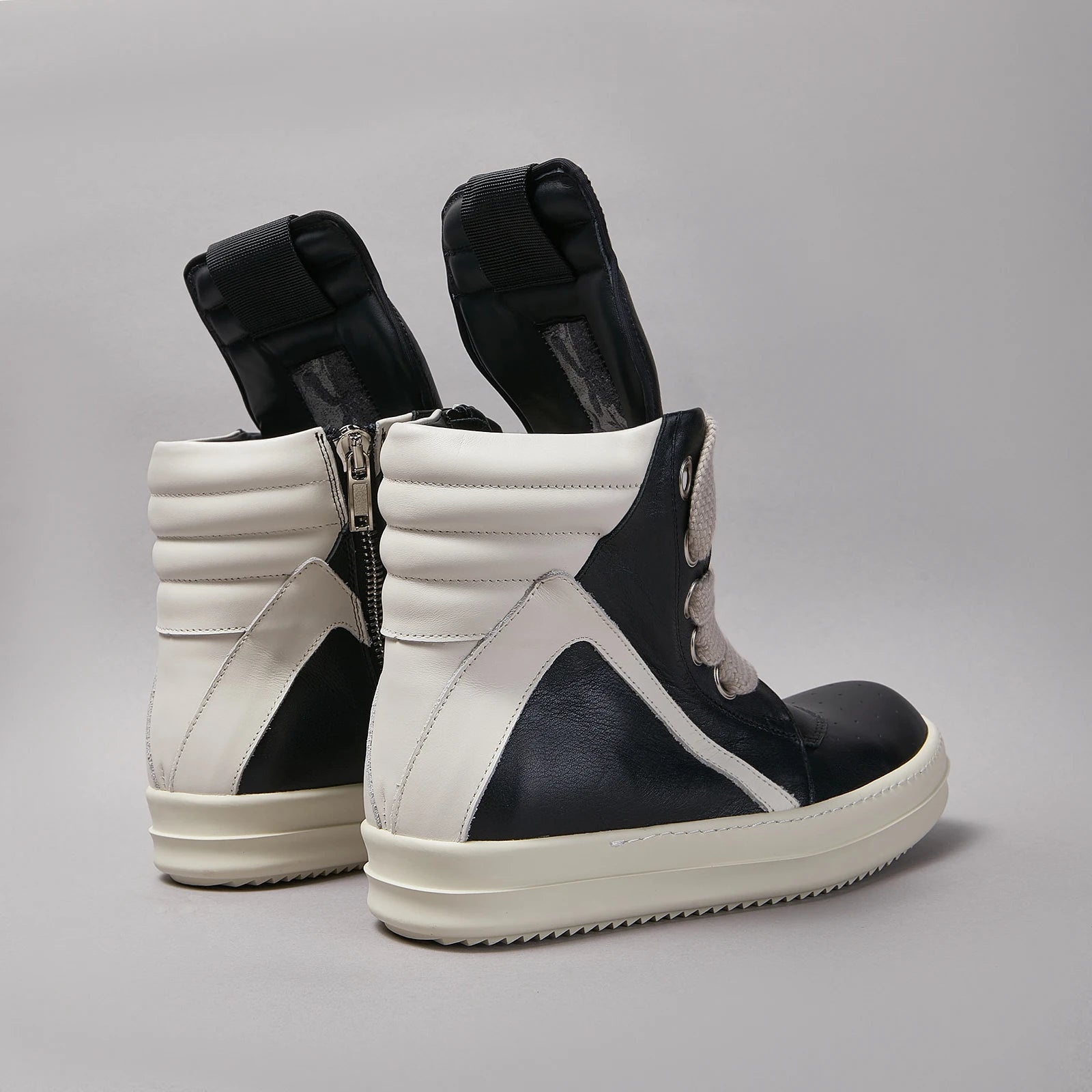 Ricks Casual Men Shoe High Top Quality owens Women Sneaker Jumbo Laces Ankle Boot Geobasket Black Leather Zip Flat Luxury Shoe