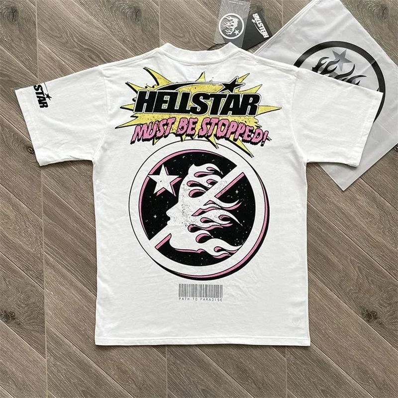 24ss HELLSTAR Oversized T Shirt Men Women Best Quality White Pure Cotton Tee