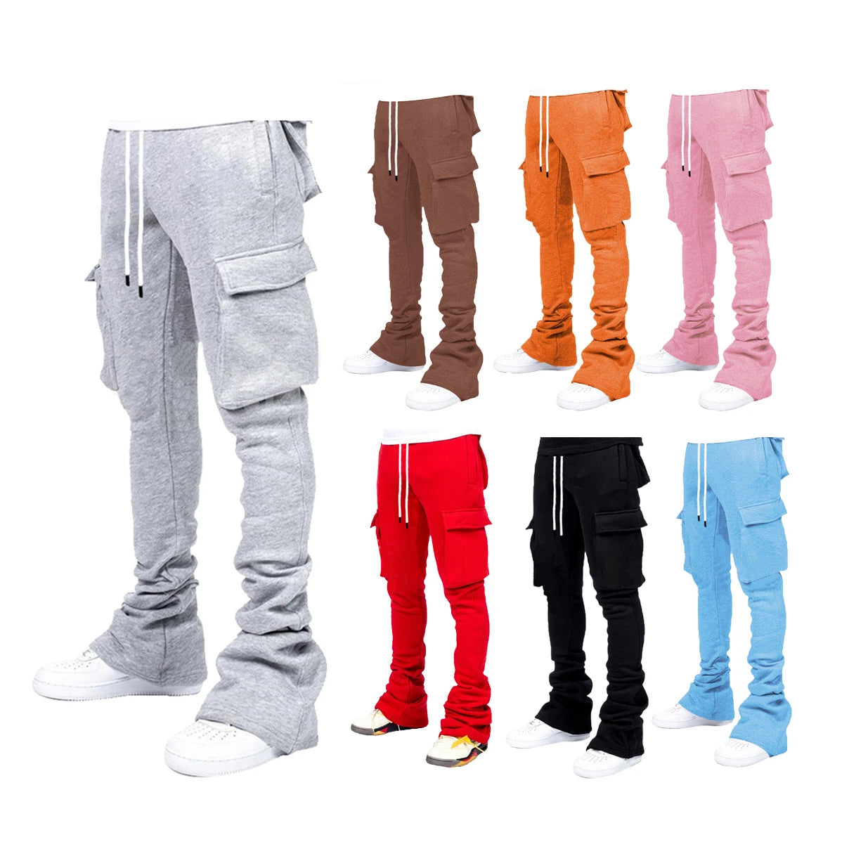 fye Plus Size Cargo Stacked Men Fleece Flare Sweat Pants Street Wear