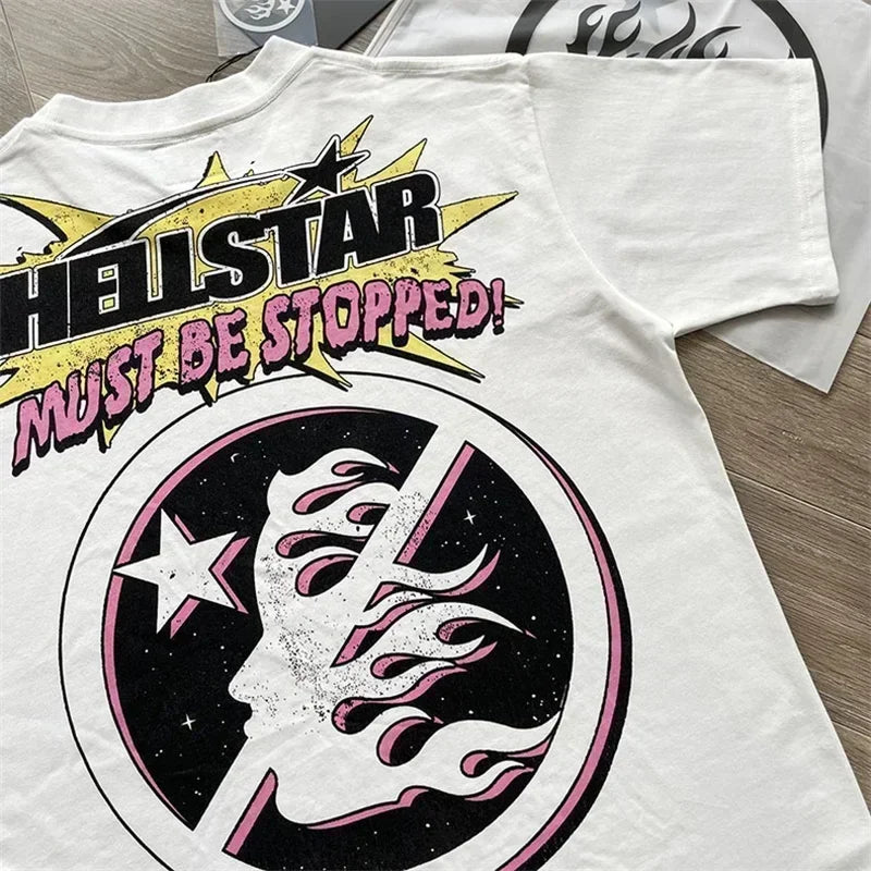24ss HELLSTAR Oversized T Shirt Men Women Best Quality White Pure Cotton Tee