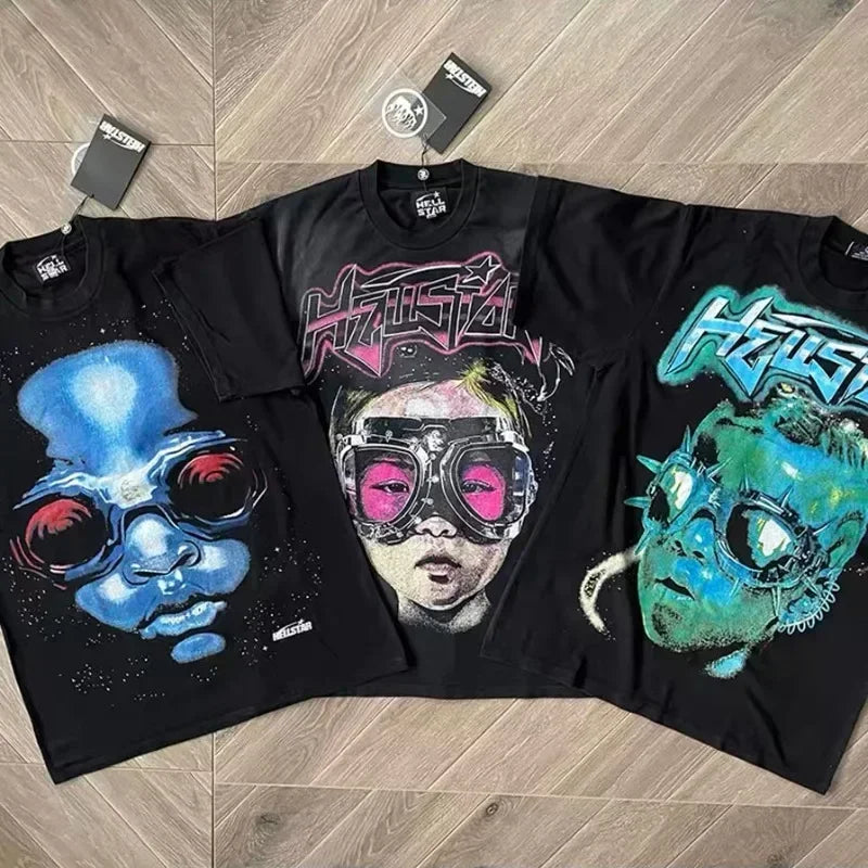 24ss Black Washed HELLSTAR STUDIOS Short Sleeve 1:1 Top Quality Pure Cotton Oversized Graphic T Shirts