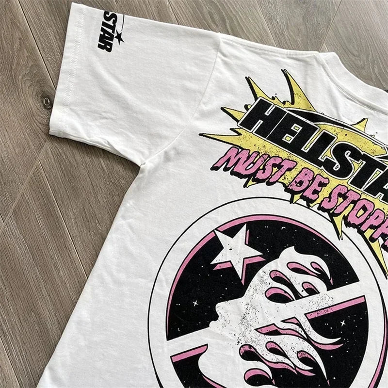 24ss HELLSTAR Oversized T Shirt Men Women Best Quality White Pure Cotton Tee
