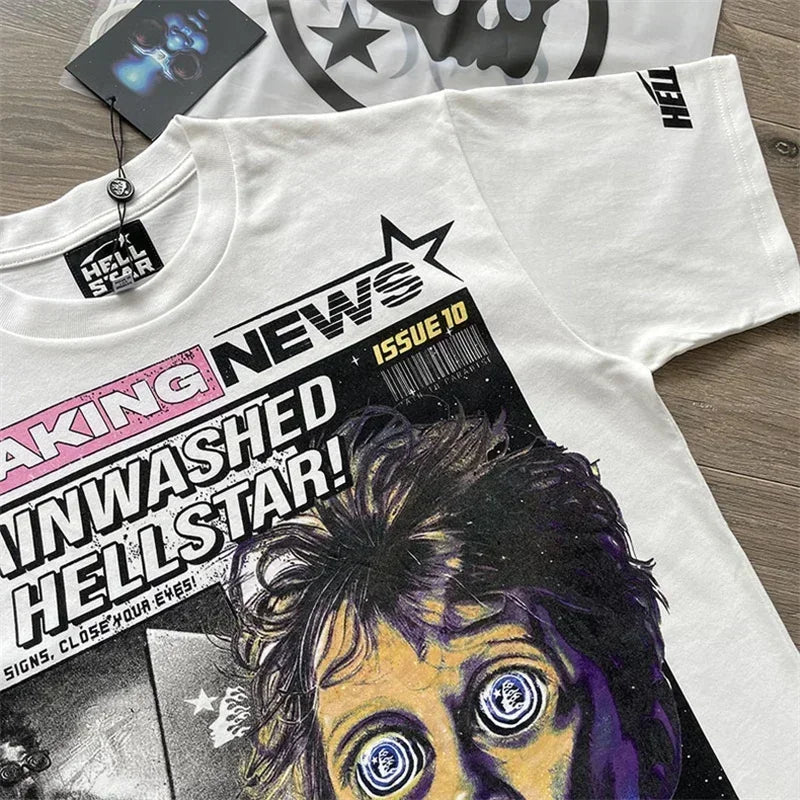 24ss HELLSTAR Oversized T Shirt Men Women Best Quality White Pure Cotton Tee