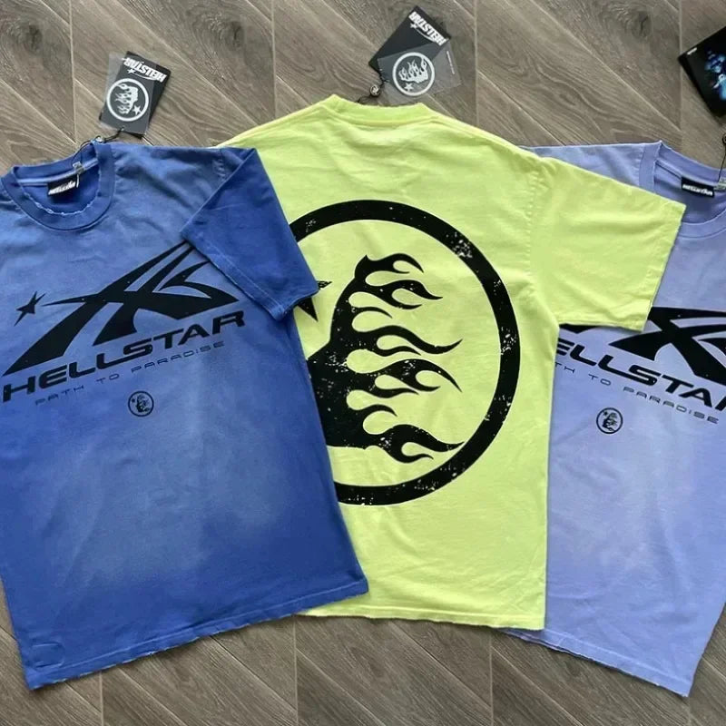 24ss Destroy Washed HELLSTAR STUDIOS T-Shirts Men Women 1:1 Best Quality Logo Printing Pure Cotton Oversized T Shirts