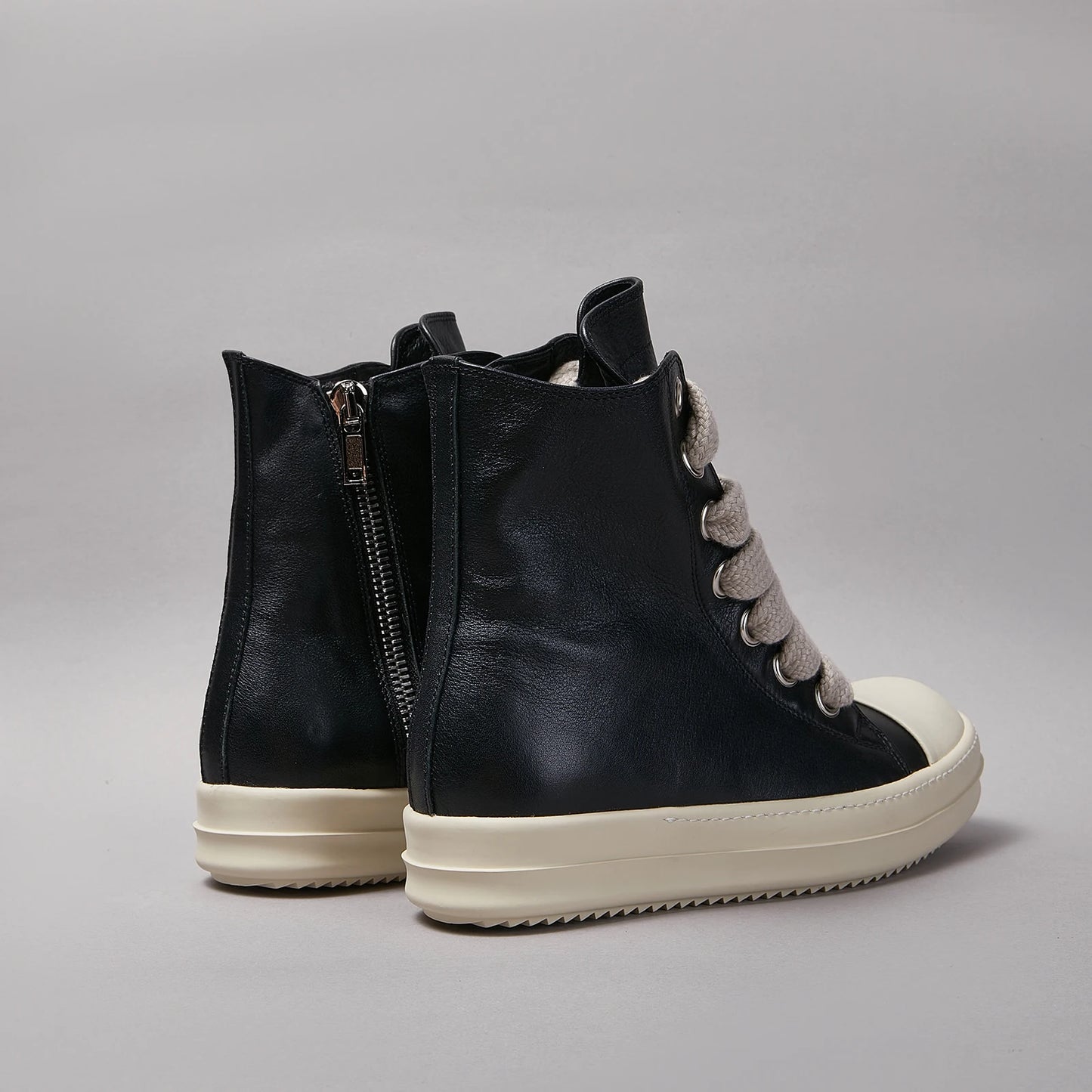 Ricks Men Shoe Casual High Top owens Women Sneaker Quality Black Designer Leather Zip Jumbo Laces Flat Thick-sole Ankle Boot