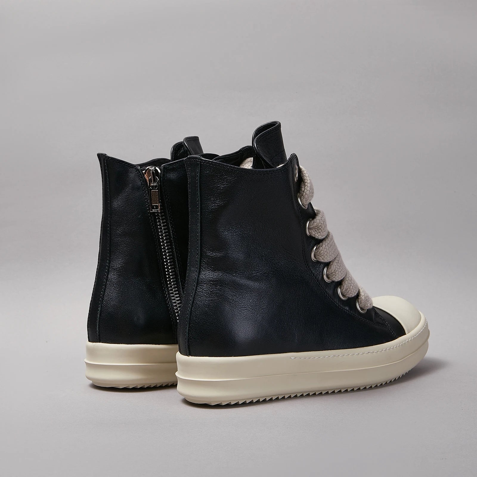 Ricks Men Shoe Casual High Top owens Women Sneaker Quality Black Designer Leather Zip Jumbo Laces Flat Thick-sole Ankle Boot