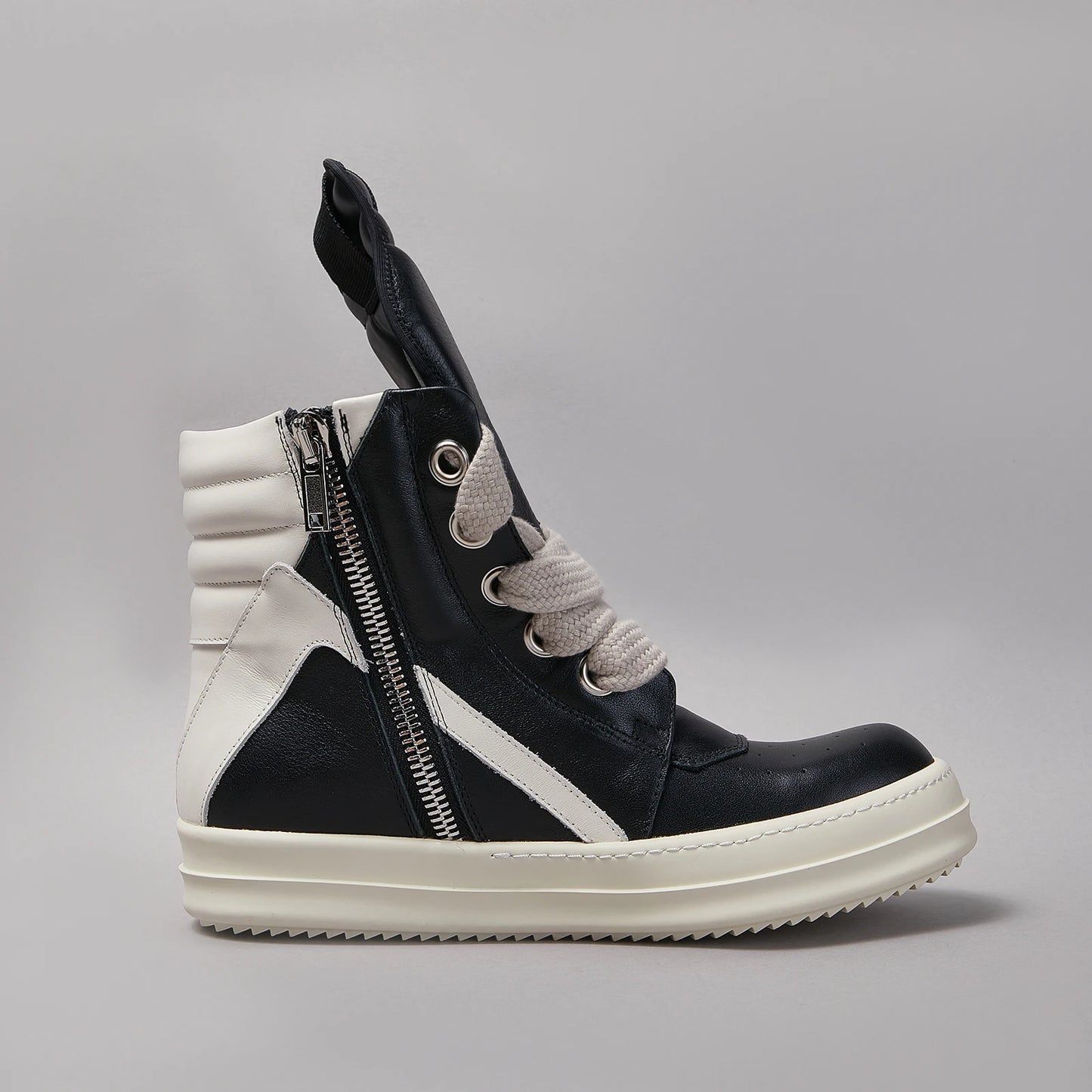 Ricks Casual Men Shoe High Top Quality owens Women Sneaker Jumbo Laces Ankle Boot Geobasket Black Leather Zip Flat Luxury Shoe