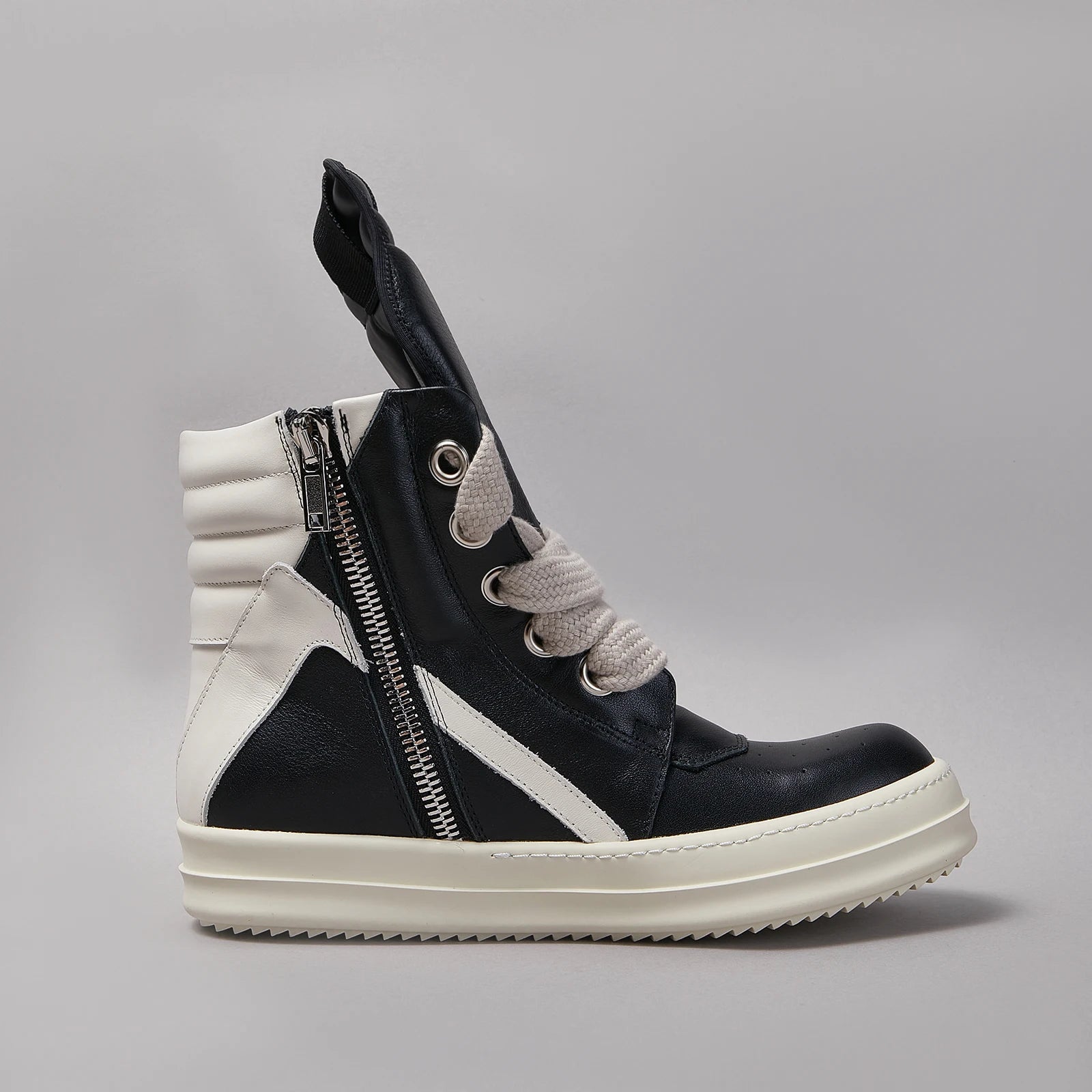 Ricks Casual Men Shoe High Top Quality owens Women Sneaker Jumbo Laces Ankle Boot Geobasket Black Leather Zip Flat Luxury Shoe
