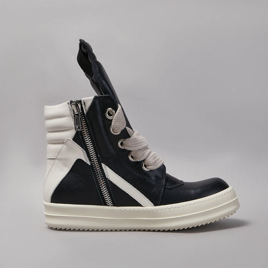 Ricks Casual Men Shoe High Top Quality owens Women Sneaker Jumbo Laces Ankle Boot Geobasket Black Leather Zip Flat Luxury Shoe