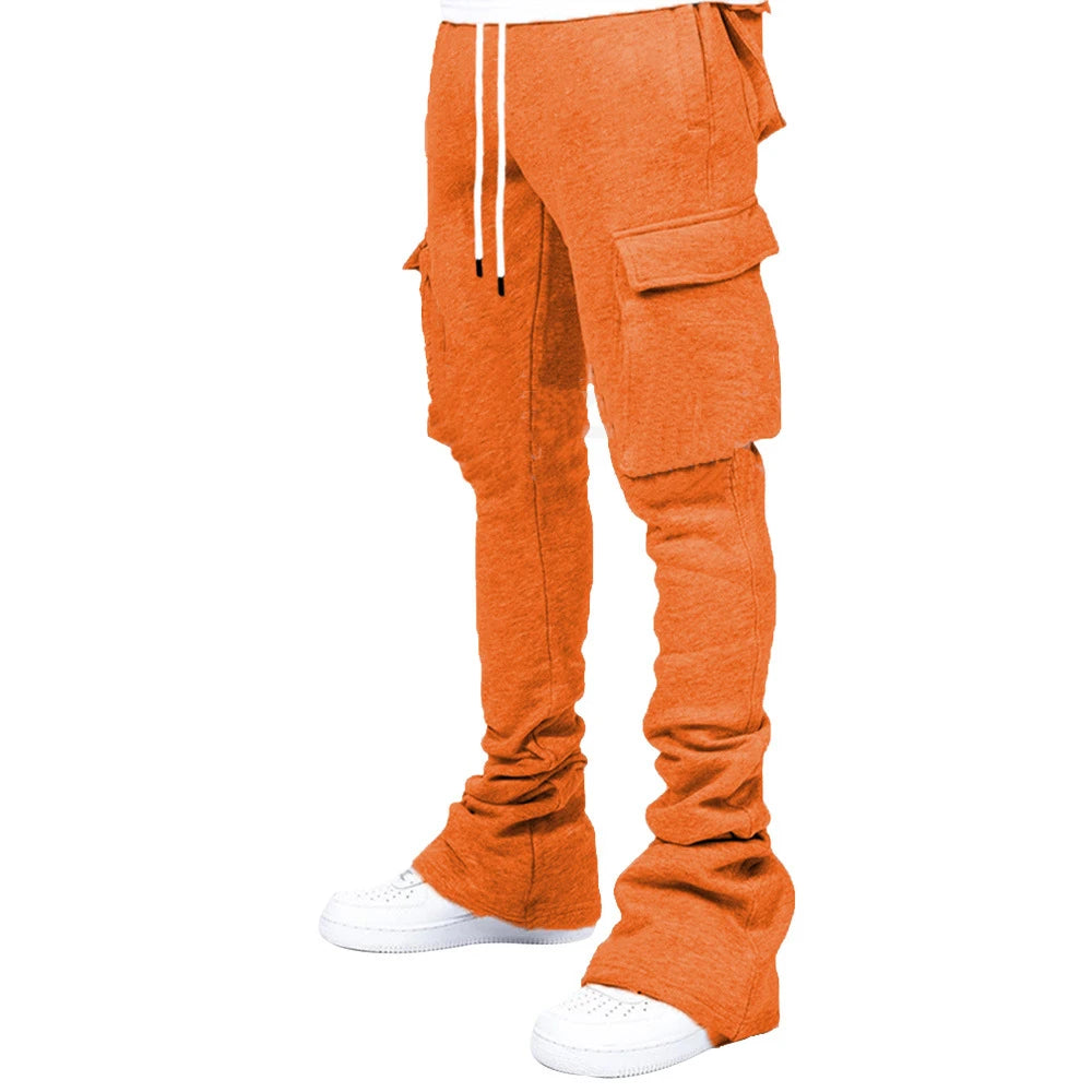 fye Plus Size Cargo Stacked Men Fleece Flare Sweat Pants Street Wear