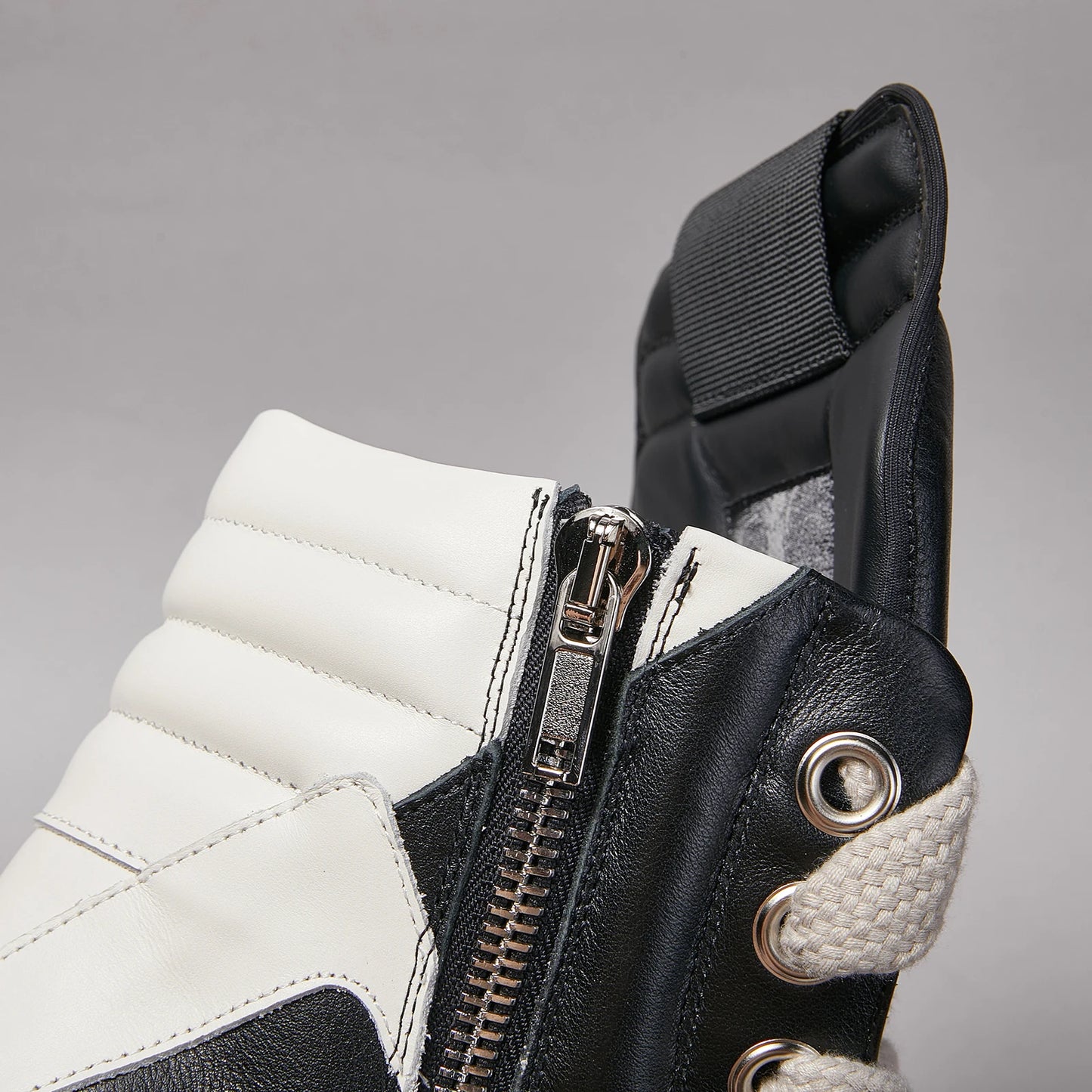 Ricks Casual Men Shoe High Top Quality owens Women Sneaker Jumbo Laces Ankle Boot Geobasket Black Leather Zip Flat Luxury Shoe