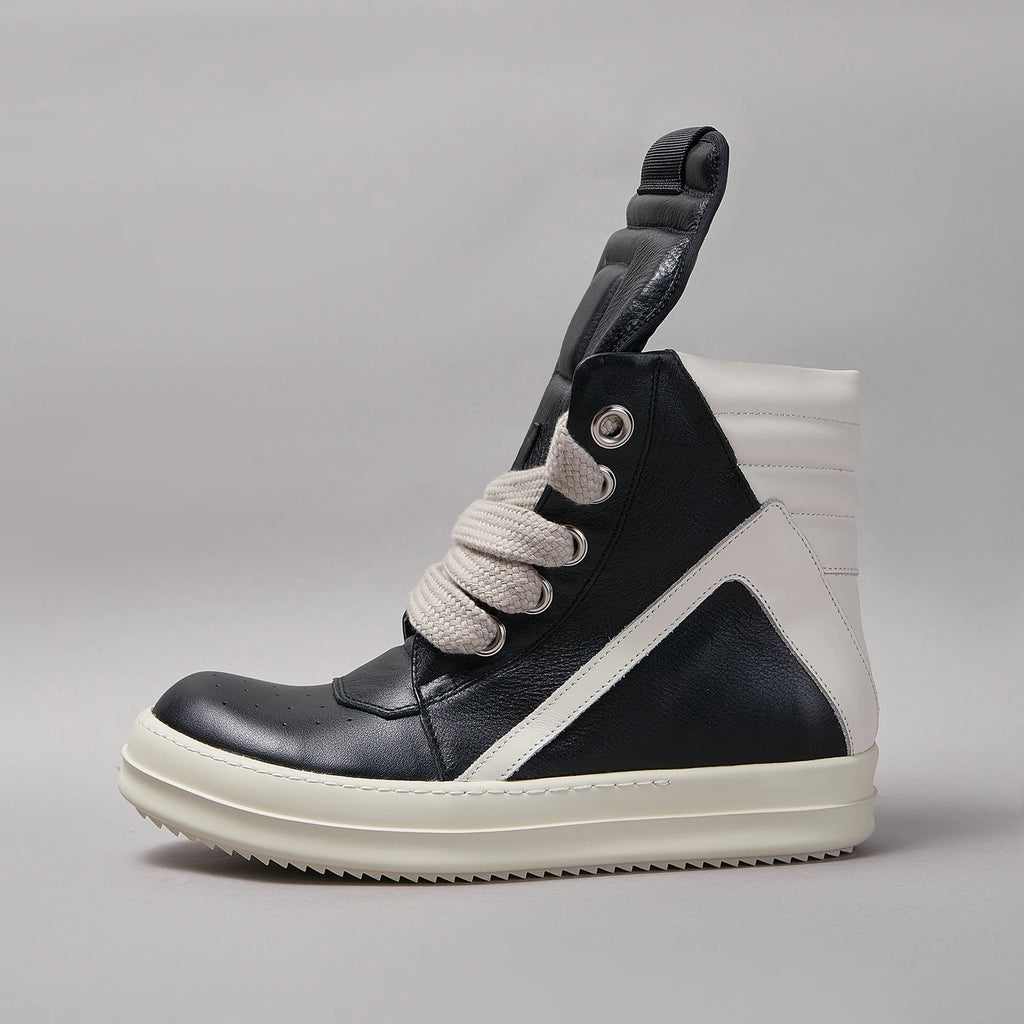Ricks Casual Men Shoe High Top Quality owens Women Sneaker Jumbo Laces Ankle Boot Geobasket Black Leather Zip Flat Luxury Shoe
