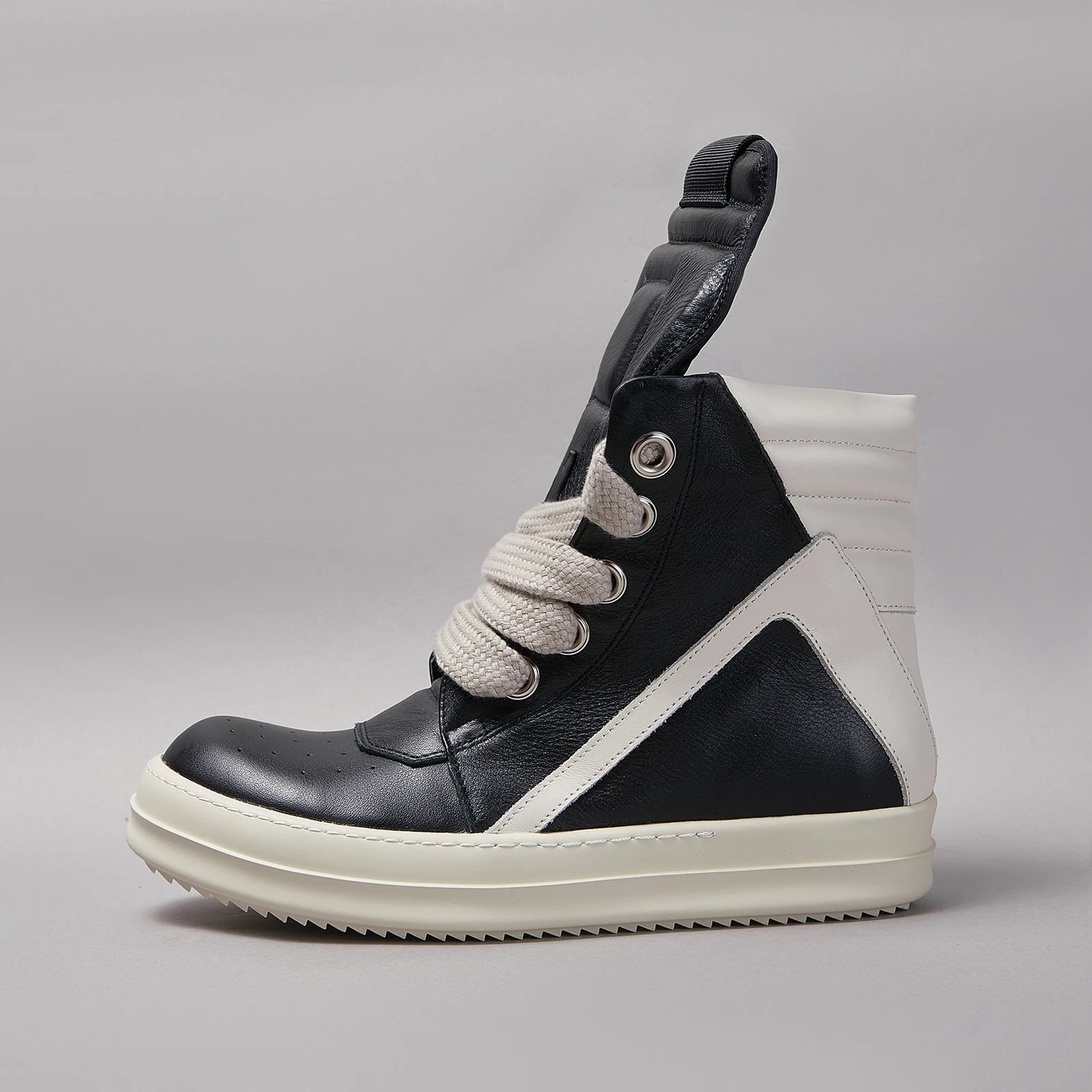 Ricks Casual Men Shoe High Top Quality owens Women Sneaker Jumbo Laces Ankle Boot Geobasket Black Leather Zip Flat Luxury Shoe