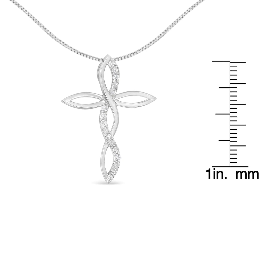 .925 Sterling Silver 1/4 cttw Diamond Cross Pendant Necklace (I-J, I3)