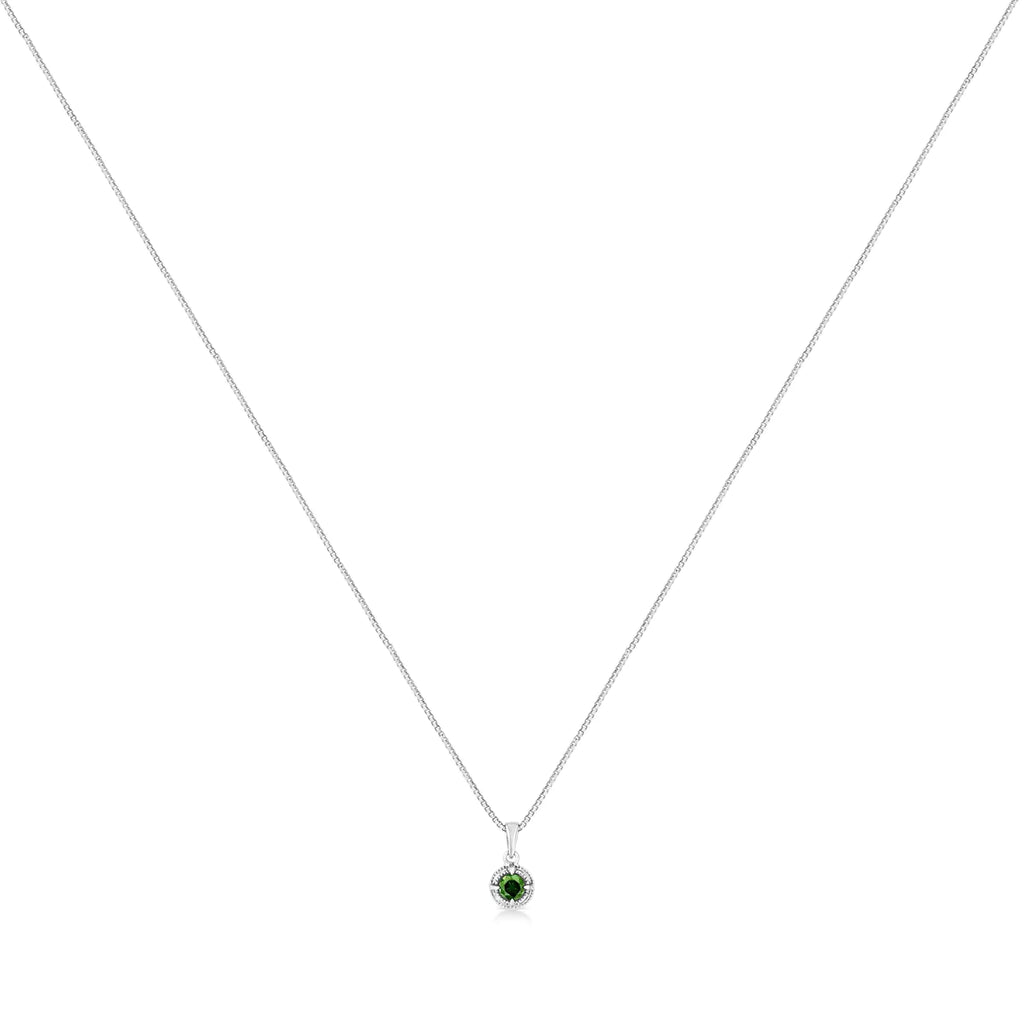.925 Sterling Silver Treated Color Diamond Solitaire 18" Milgrain Pendant Necklace