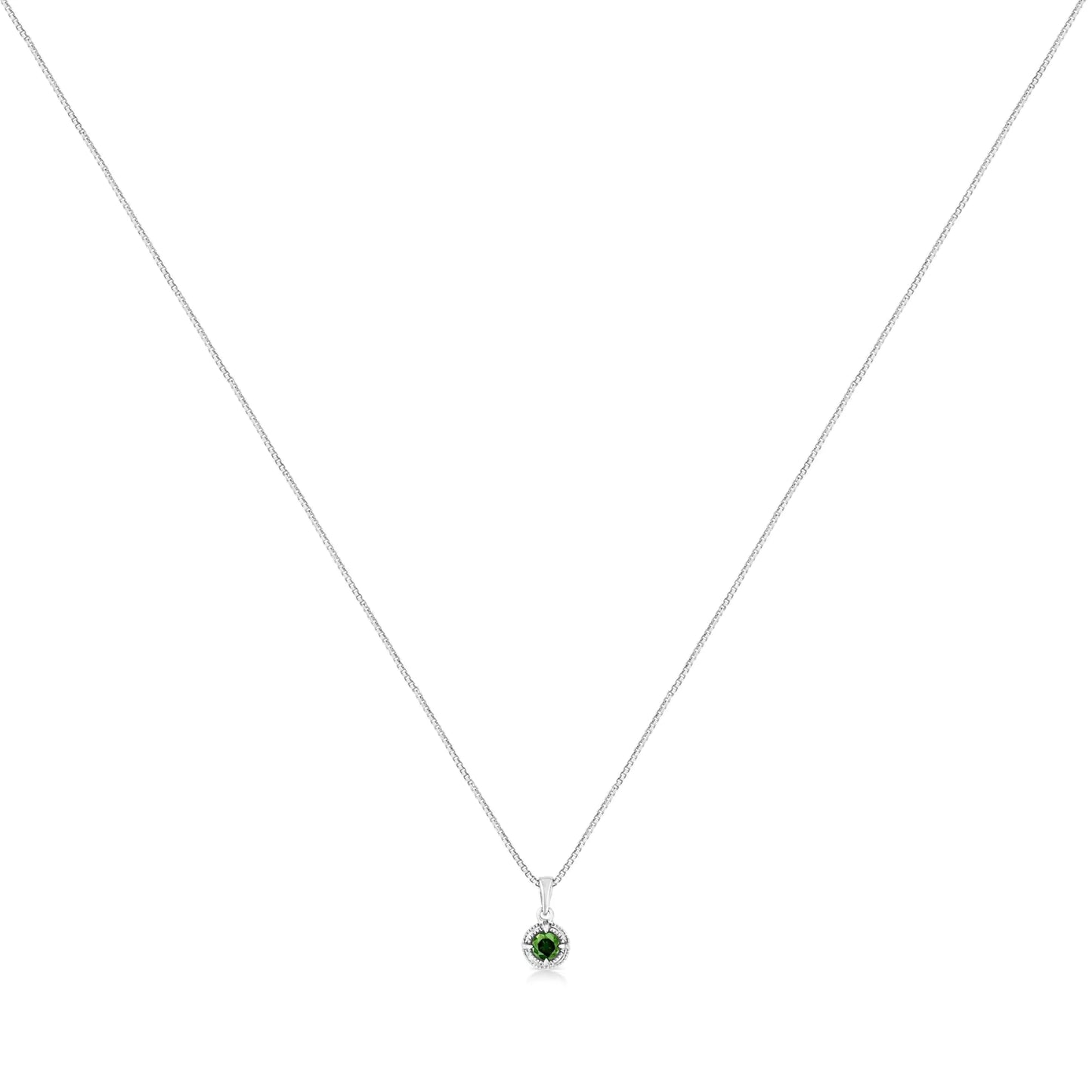.925 Sterling Silver Treated Color Diamond Solitaire 18" Milgrain Pendant Necklace