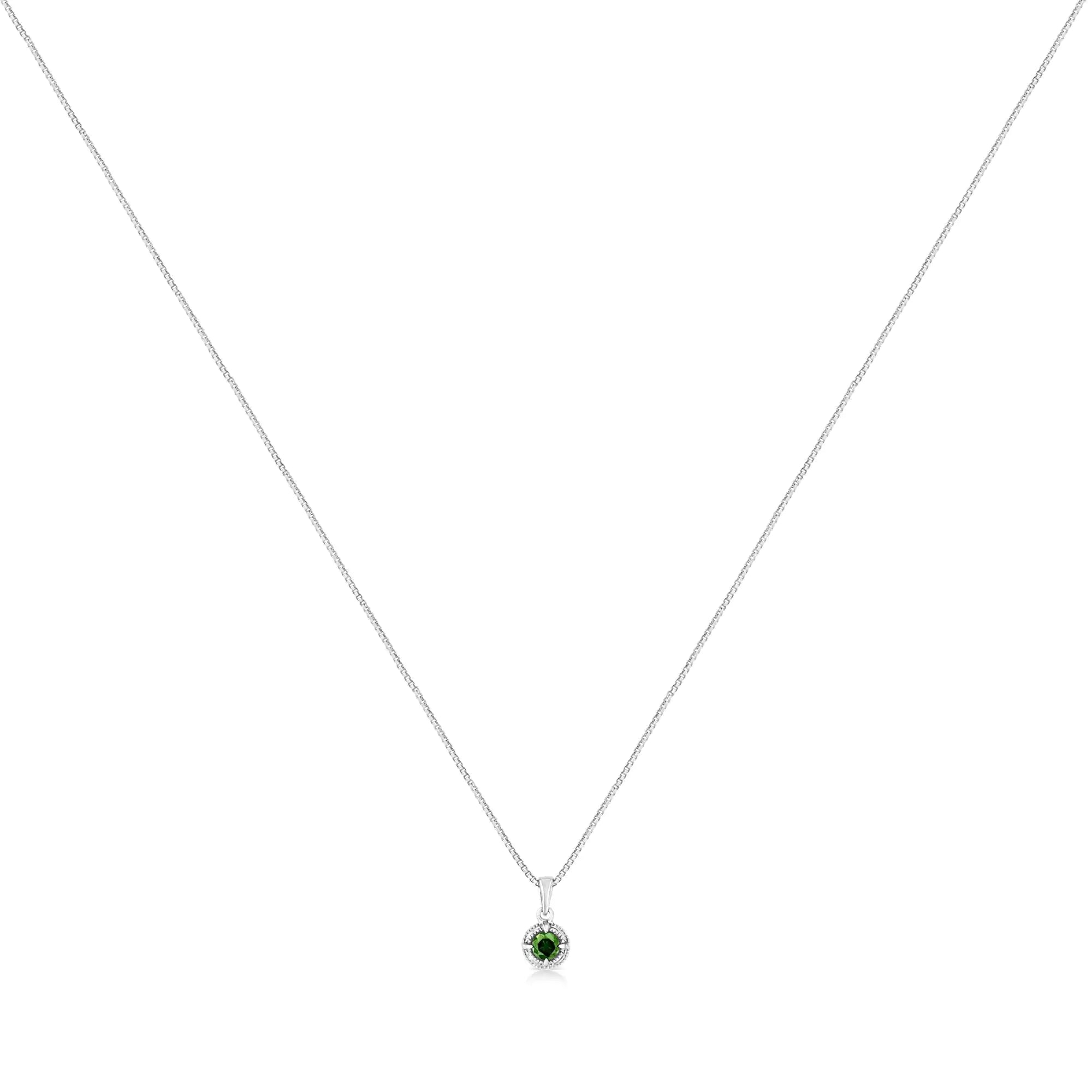 .925 Sterling Silver Treated Color Diamond Solitaire 18" Milgrain Pendant Necklace