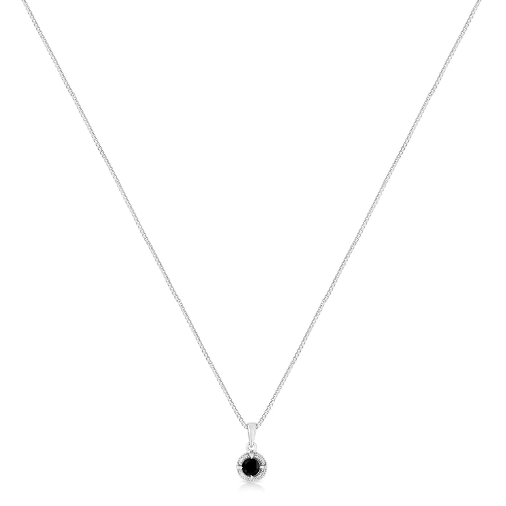 .925 Sterling Silver Treated Color Diamond Solitaire 18" Milgrain Pendant Necklace