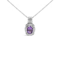 .925 Sterling Silver 9x7mm Oval Purple Amethyst and Round Diamond Accent Fashion Drop Pendant 18 Inch Necklace (I-J Color, I1-I2 Clarity)