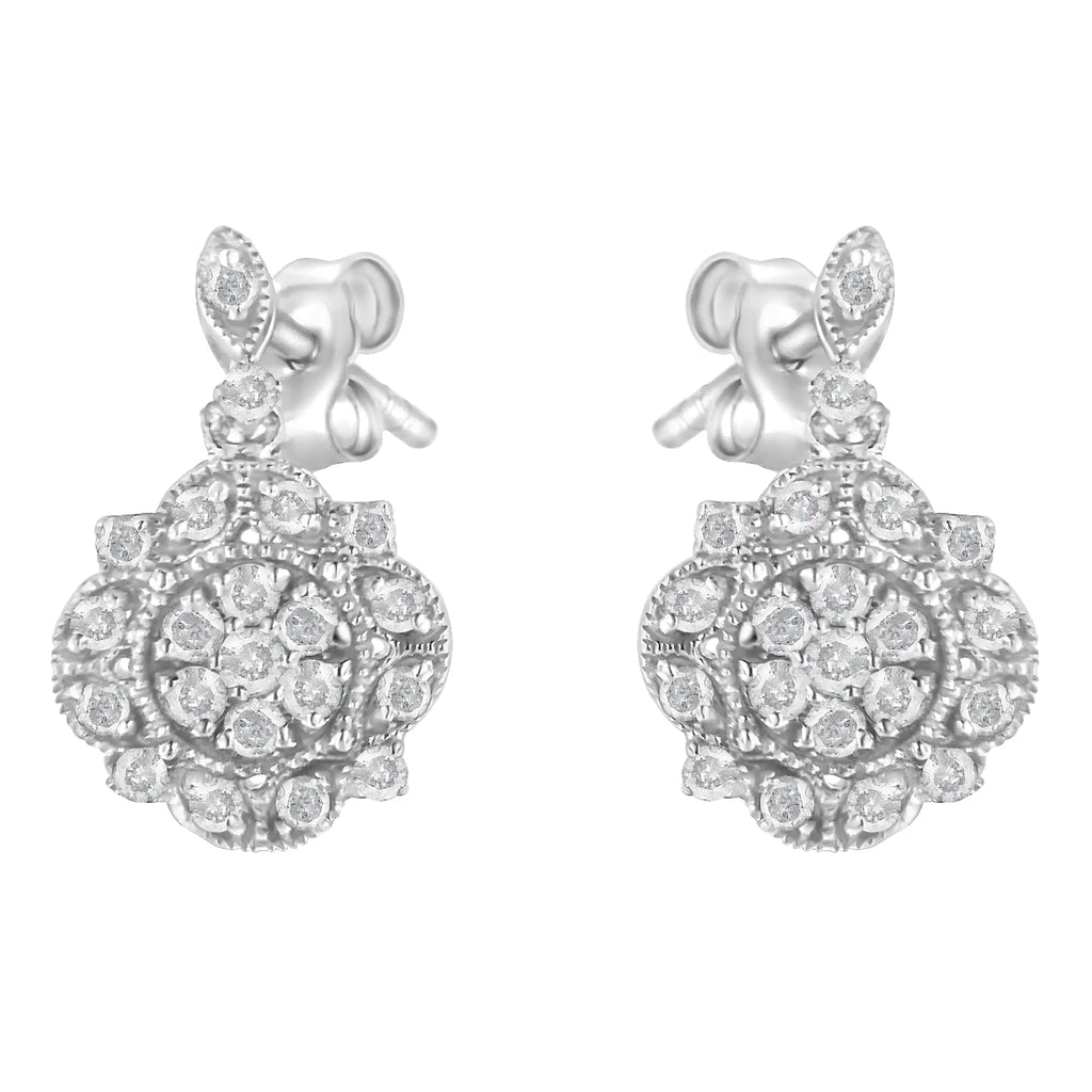 .925 Sterling Silver 1/2 Cttw Diamond Dangle Miligrain Earring (I-J Color, I2-I3 Clarity)