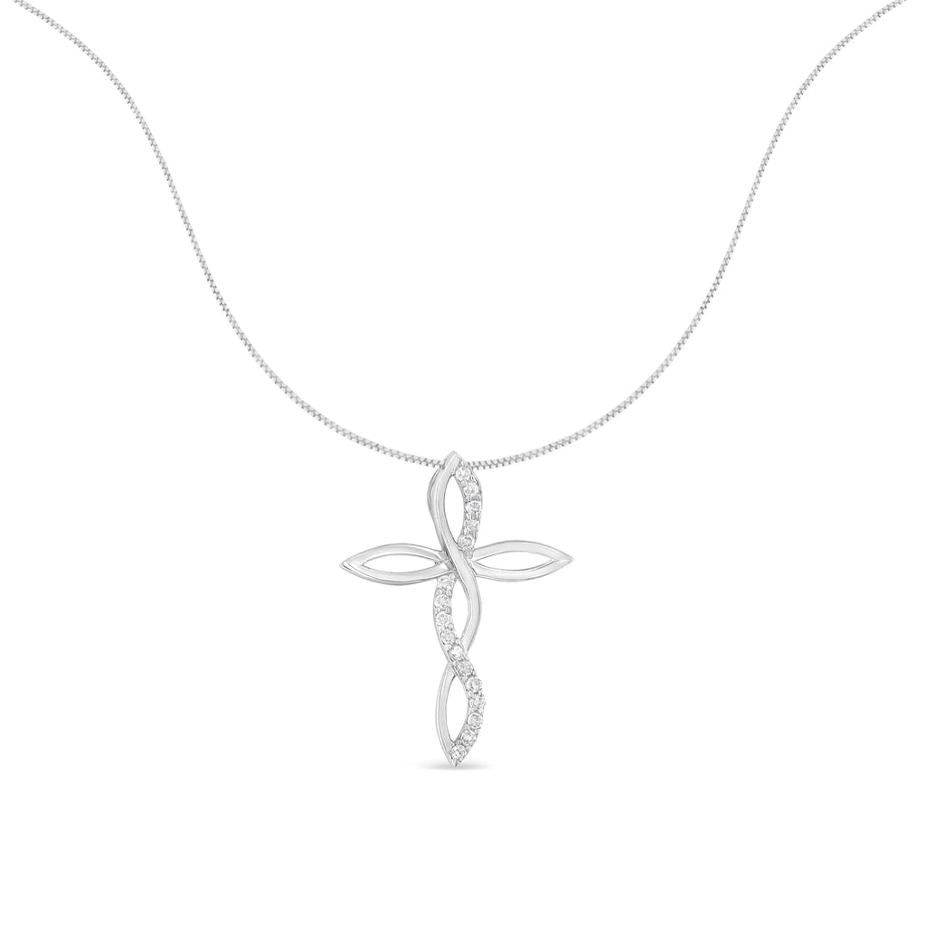 .925 Sterling Silver 1/4 cttw Diamond Cross Pendant Necklace (I-J, I3)