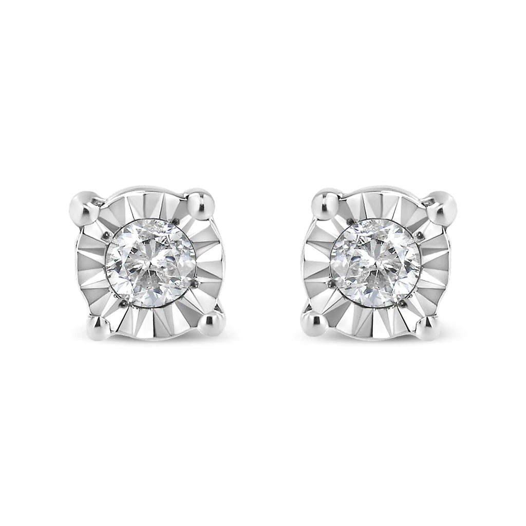 .925 Sterling Silver 1/10 Cttw Round Brilliant-Cut Diamond Miracle-Set Stud Earrings