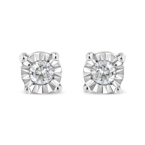 .925 Sterling Silver 1/10 Cttw Round Brilliant-Cut Diamond Miracle-Set Stud Earrings